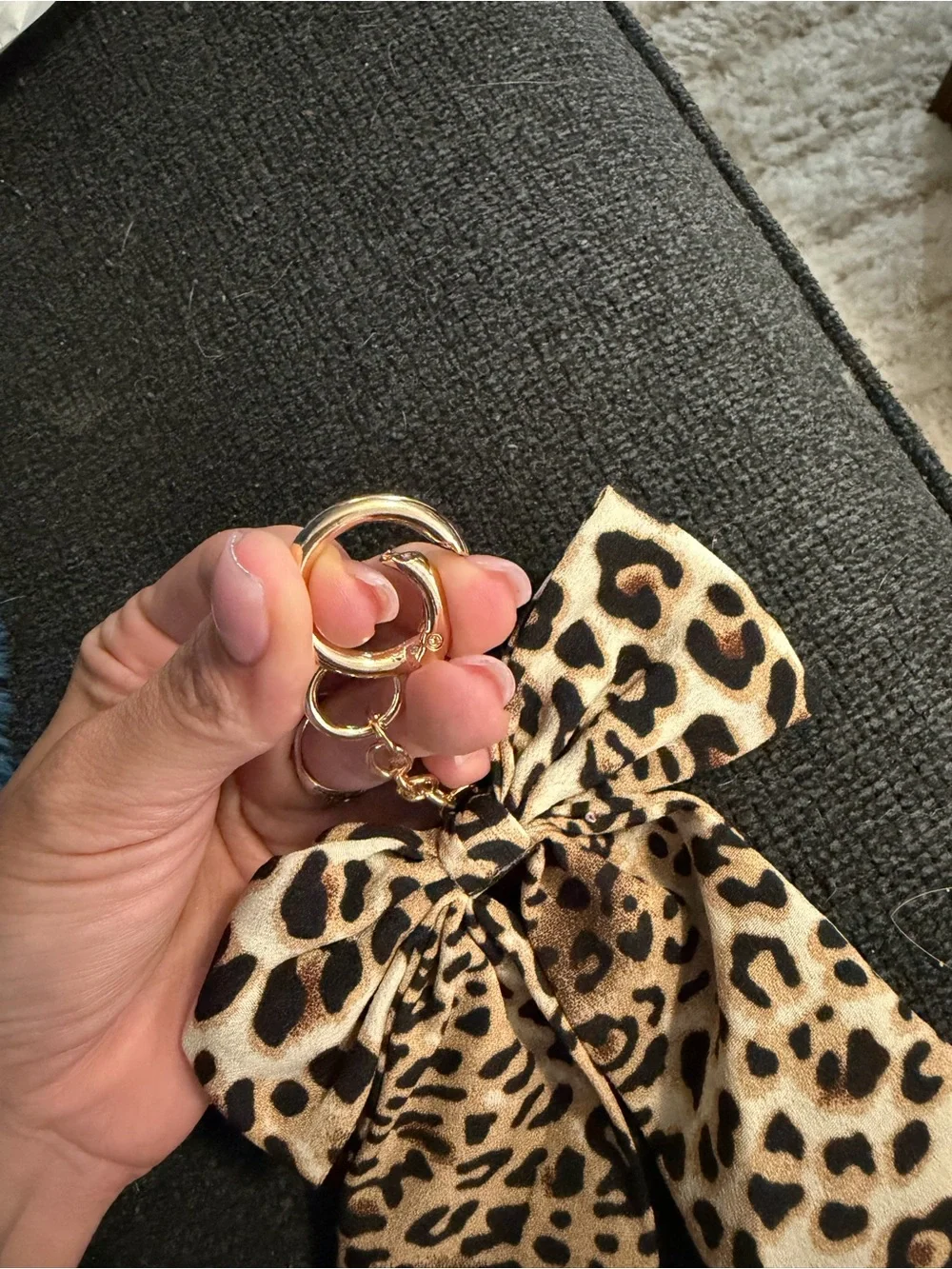 Leopard Print Bow Keychain/Bag Charm - Beige Brown